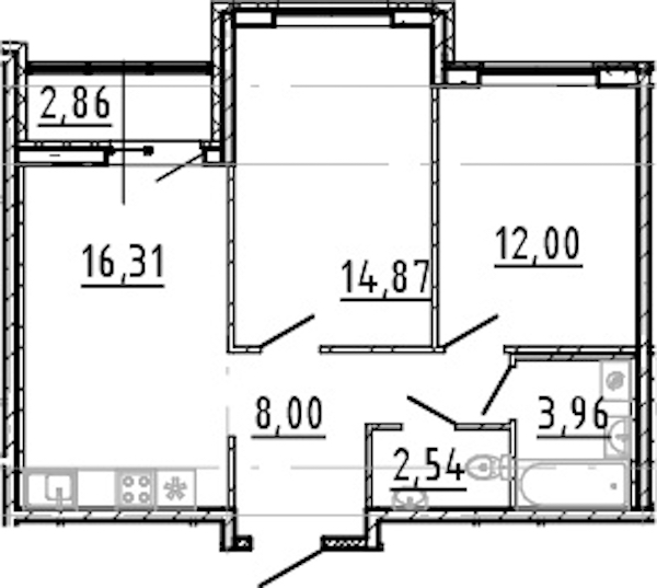 2-комнатная квартира 57.7 м², 11/19 эт., ЖК «Город Первых»